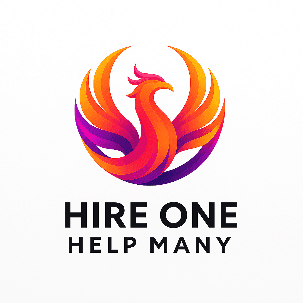 “Hire One Help Many logo – global recruitment agency specialising in Fintech, Payments, and Tech. Purpose-driven hiring with social impact.”